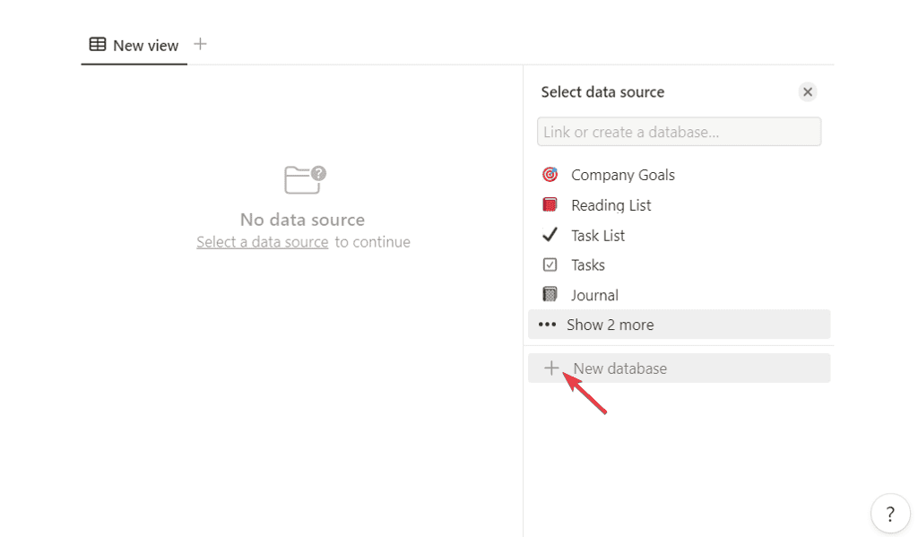 Click on the bar that says New database 1