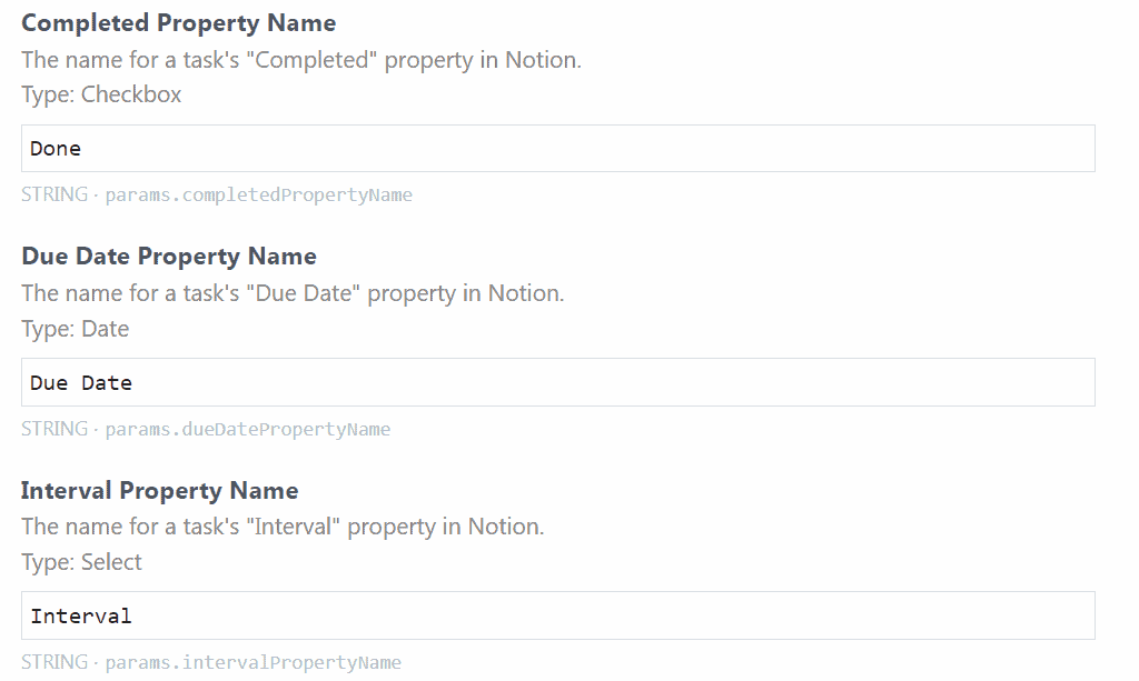 Define Notion Database properties