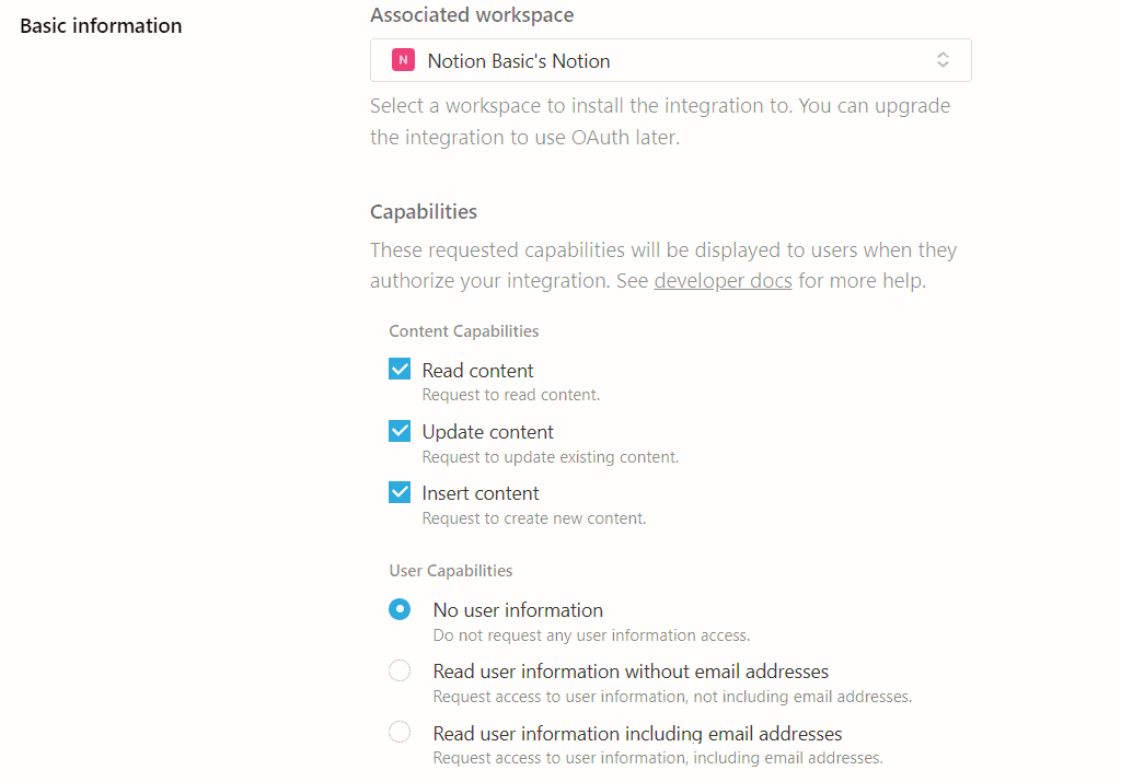 Notion API Integration configure