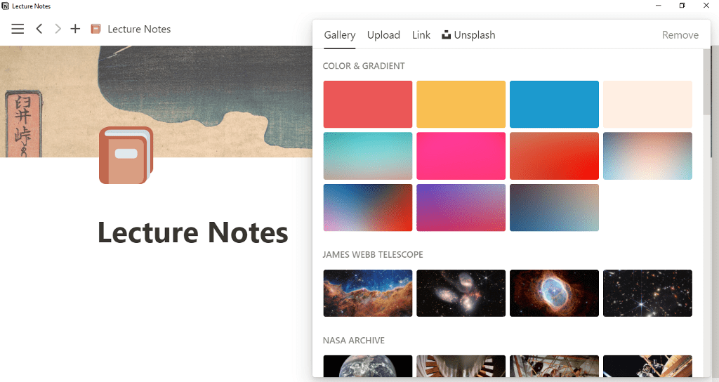 chooosing cover image in notion