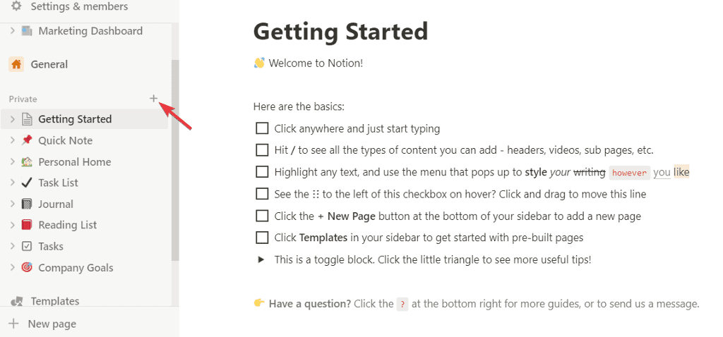 click on plus sign to open a new page