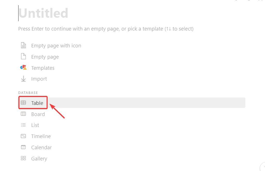 select table option